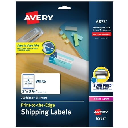 UPC: 0072782068738 | Avery Shipping Labels with Sure Feed for Color Laser Printers  Print-to-the-Edge   2  x 3-3/4   200 White Labels (6873)
