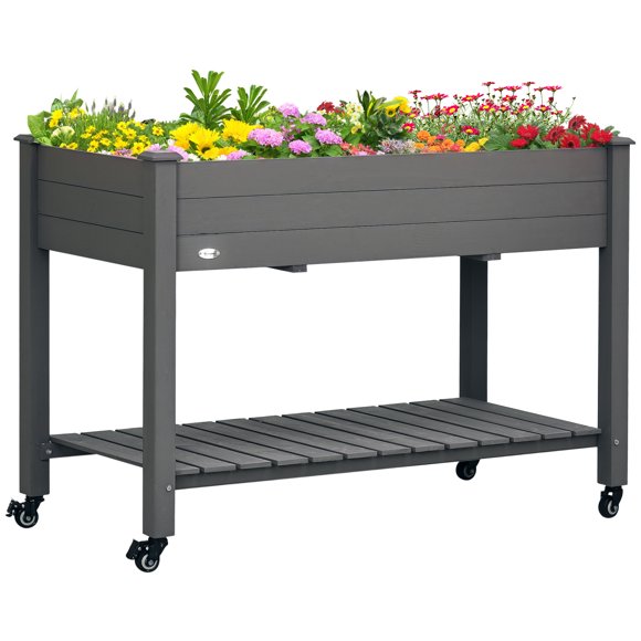 Outsunny 47" x 21" Raised Garden Bed, Elevated Wooden Planter Box, Grey