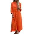 thumbnail image 2 of VgaVtl Womens Dresses Clearance Under $5.00 Shirt Dress Orange Cotton Long Sleeve Womens Dresses Solid Dresses, 2 of 6