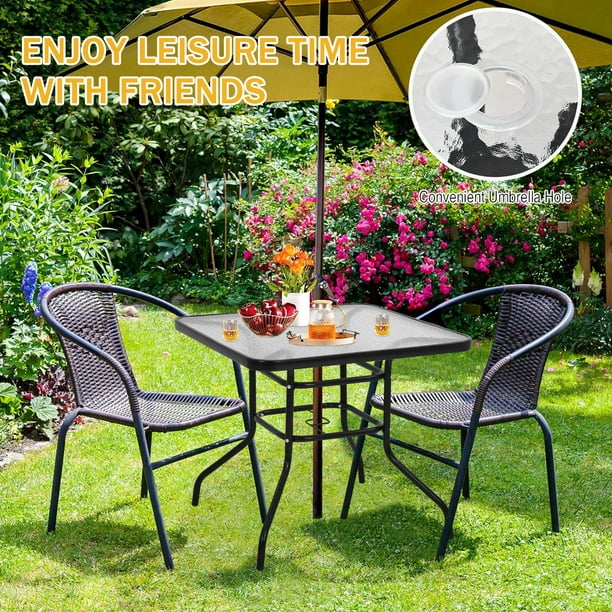 Patio Table 32 Bistro Table Mesh 32" Square Dining Umbrella Table Summer House Patio