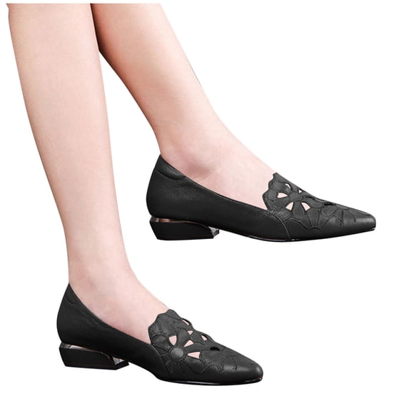 Purcolt Women's Floral Ballet Flats Dressy Casual PU Leather Pointed Toe Block Low Heel Cutout Slip On Loafers Business Dress Shoes for Work Office