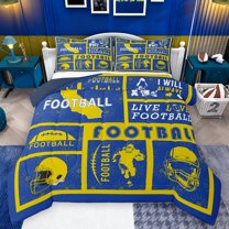 Castle Fairy Teens Adults Football Print Bedding Comforter Set 2pcs,Sport Gamer Twin Comforter Sets Microfiber,Blue Yellow Breathable Bedding Set,Breathable Home Decor,Reversible