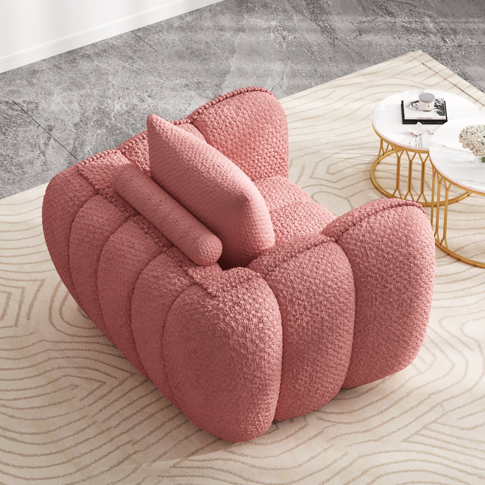 Furniliving Bean Bag Chair for Adults, Oversized Lazy Floor Sofa with Armrests, No Assembly Required, Pumpkin Shaped Bean Bag Sofa for Living Room, Bedroom Apartment Office(Pink)