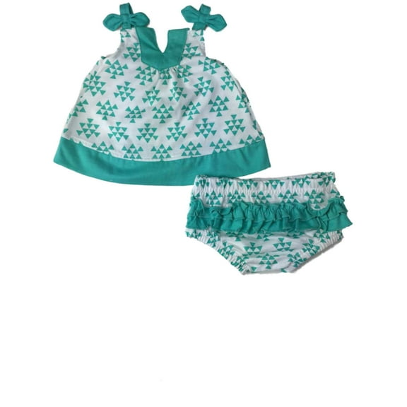 Infant Girls White & Turquoise Tribal Triangle Outfit 2 Piece Tank Top Set NB