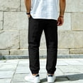 thumbnail image 4 of Men Linen Drawstring Pants with Elastic Waist Straight-Legs Pants with Pockets with Deep Pockets Long Pants Lightweight Casual Summer Yoga Beach Lounge Pants,Black 2XL, 4 of 5