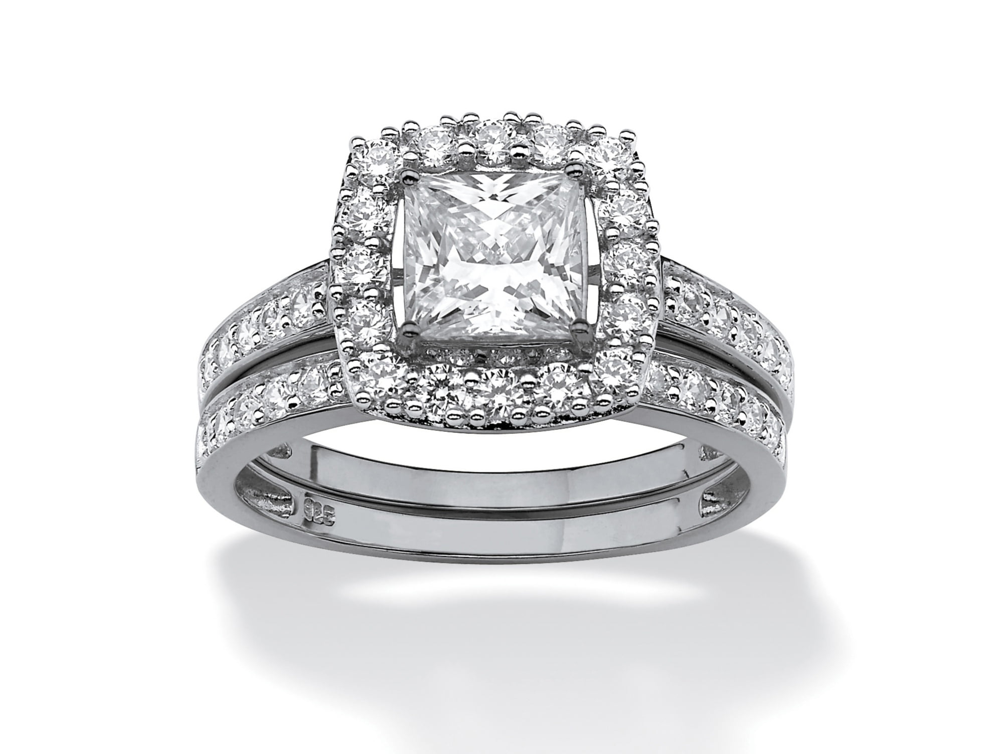 1.93 TCW Princess-Cut Cubic Zirconia Two-Piece Bridal Set in Platinum over Sterling Silver by PalmBeach Jewelry