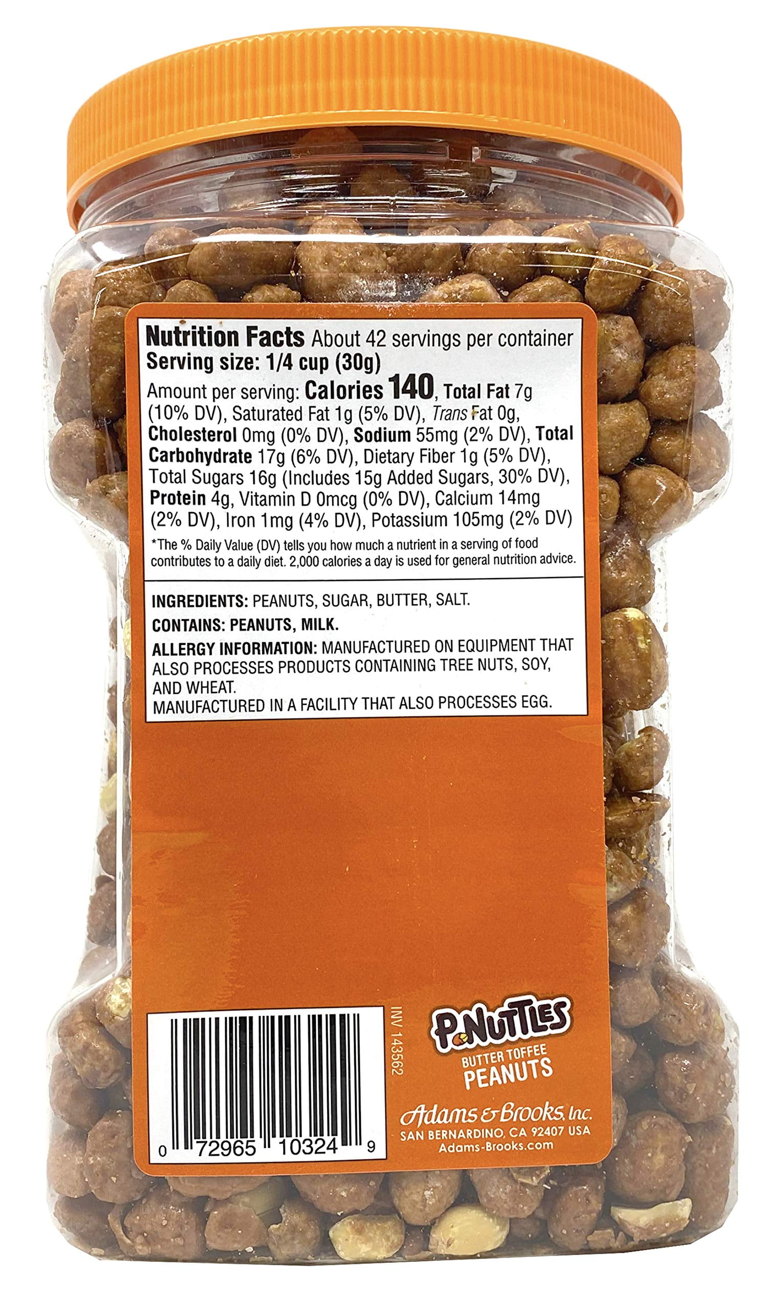 P-Nuttles Butter Toffee Covered MSF2&nbsp;Peanuts,Sweet Salty Snack, Toffee Peanuts,Toffee Nuts, 44 Ounce Jar Made in the USA, Kosher, Peanuts Sweet, Party Snack, Crunchy Nut Snack, Sweet Snack