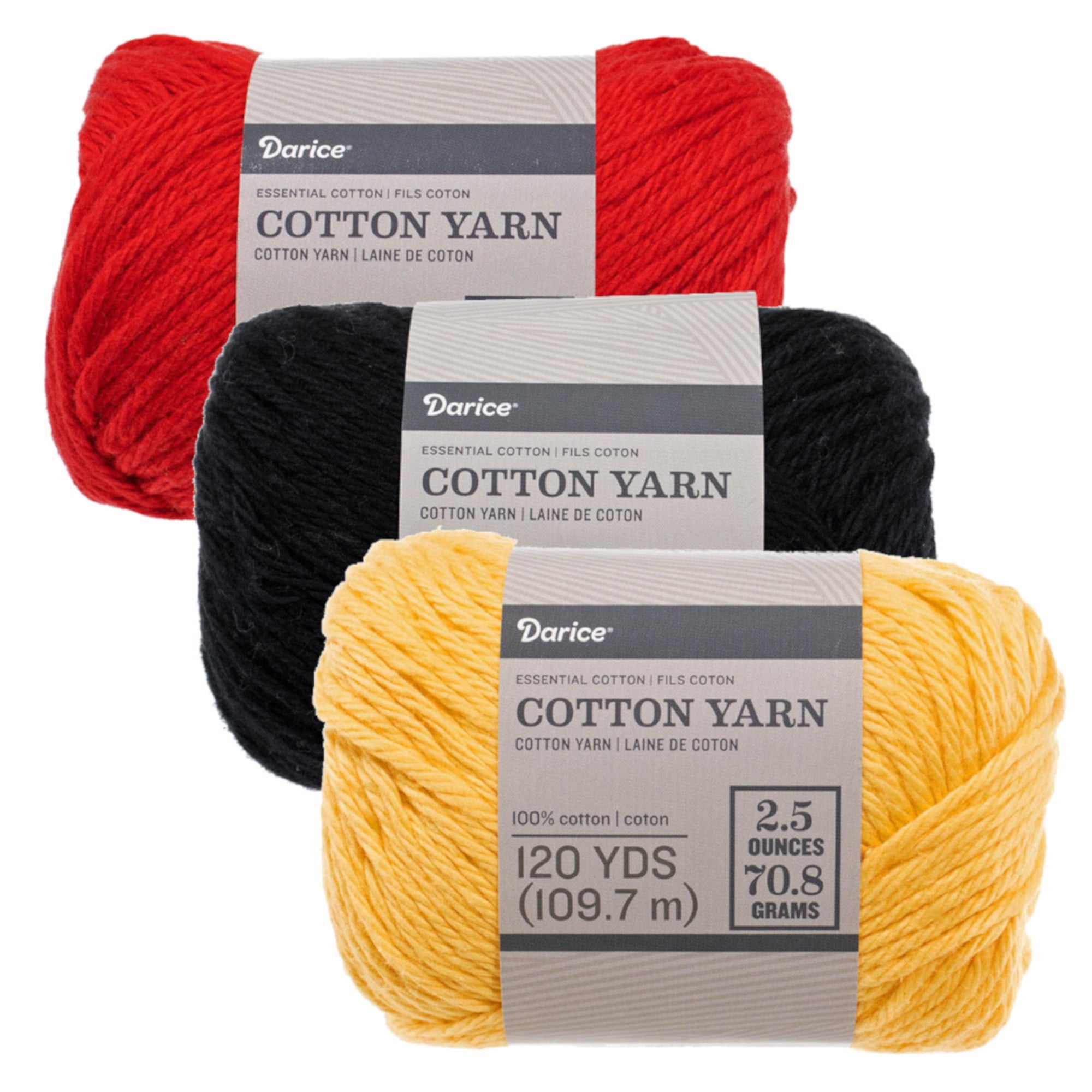 Size 4 Medium 100 Cotton Yarn 3 Pack of Skeins in Assorted Colors Knit, Crochet, Weave