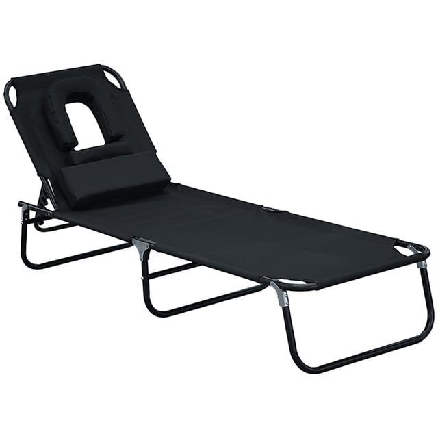 CoSoTower Chaise Longue d'Extérieur Pliante, Chaise Longue de Plage Inclinable Portable avec Ouverture pour le Visage, Coussin Détachable, Dossier Réglable à 4 Positions, pour Patio, Jardin, au Bord de la Piscine, Noir