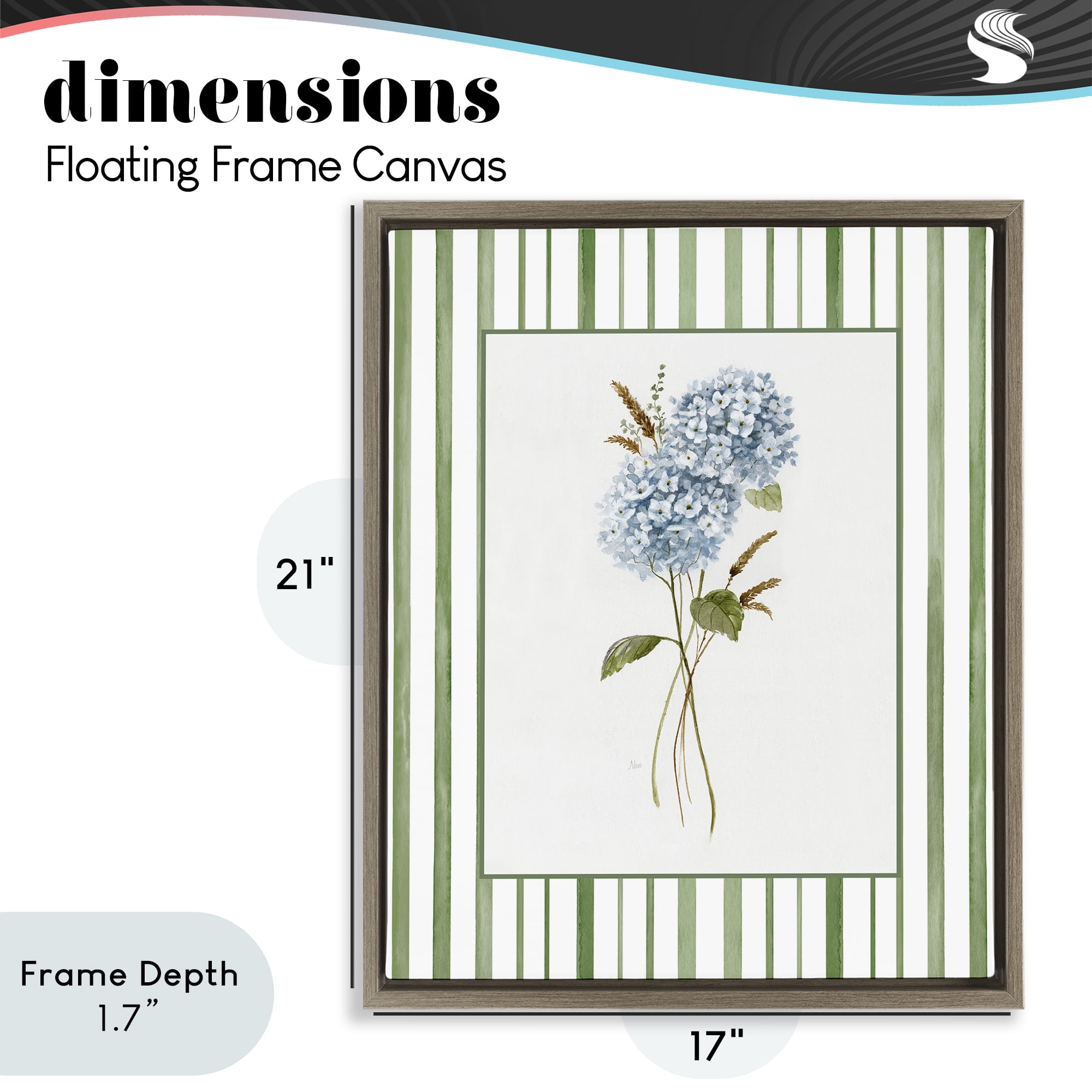 Stupell Industries Blue Hydrangea & Dried Wheat Brown Framed Floater Canvas Wall Art, design by Nan