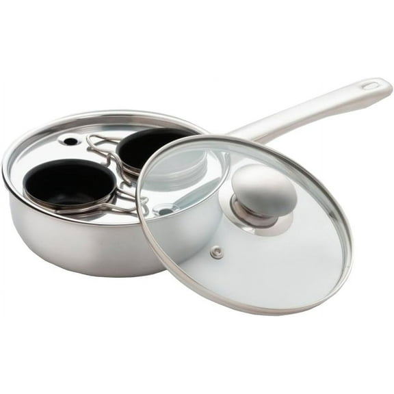 18/10 Stainless Steel 2 Cup Egg Poacher, Non Stick Easy Use Kitchenware Rust Resistant Stove Top Breakfast Brunch Cooking Pan