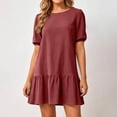 thumbnail image 4 of Women's Summer Puff Sleeve Mini Dress, Casual Crewneck Ruffle Hem Babydoll Dress, Loose Fit Tiered Shift Sundress, 4 of 4