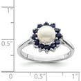 thumbnail image 4 of Sterling Silver Rhod 6mm Fw Cultured Button Pearl & Sapphire Ring (Size 8) Made In India qdx852-8, 4 of 5