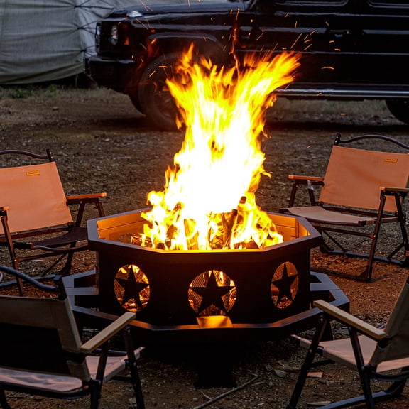 Lava Star 42 Inch Octagon Wood Burning Fire Pit, Metal Firepit Black