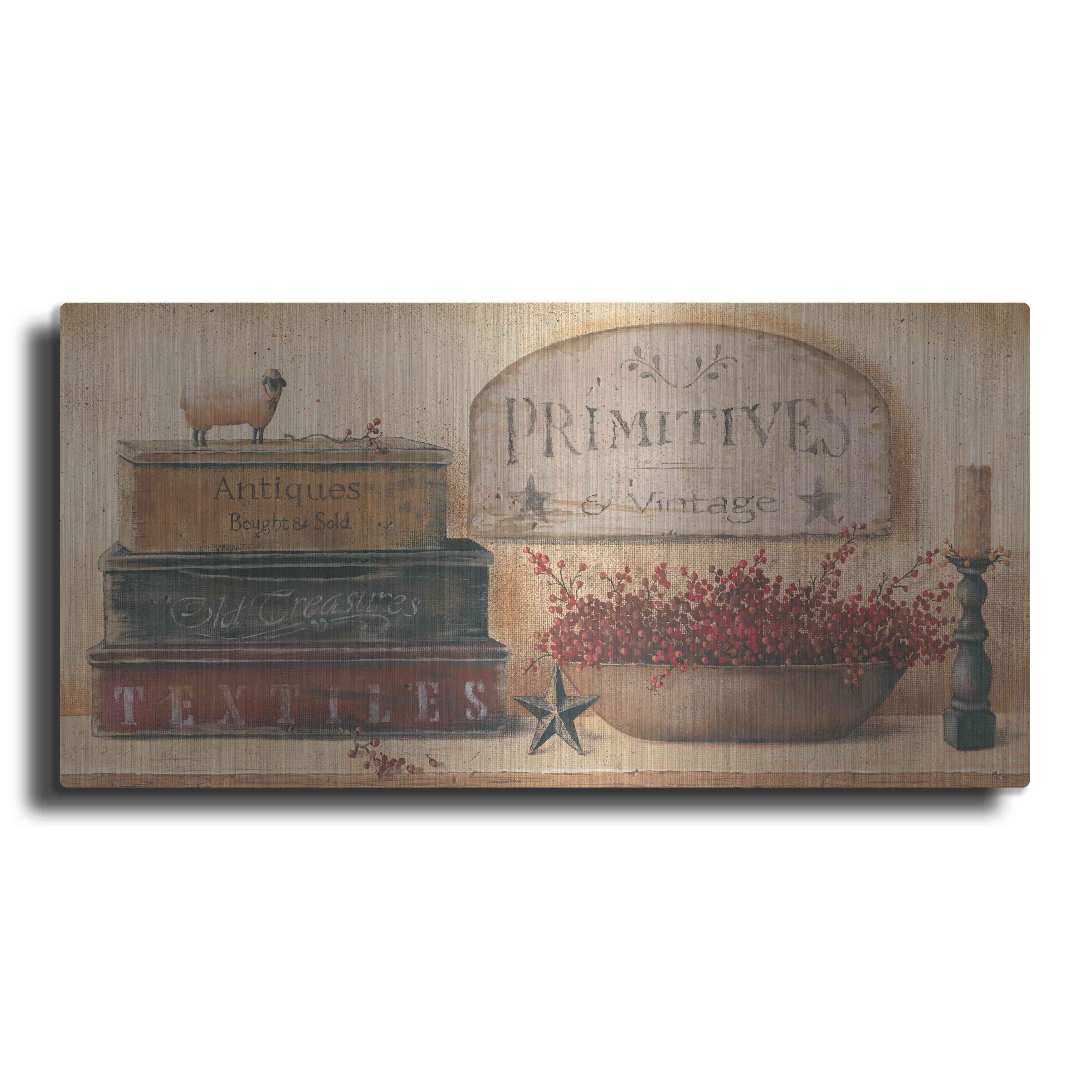 Vintage Primitives Acrylic Wall Art with Sheep, 24" x 12"