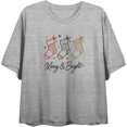 thumbnail image 4 of Merry & Bright Christmas Stocking Line Art  Women's Heather Gray Crew Neck Short Sleeve Crop Tee-Large, 4 of 6