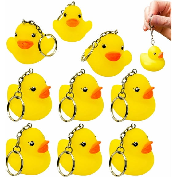 2" Yellow Ducky Keychains (12 Pack) Birthday Party Favor Carnival Prizes Key Chains with Metal Ring