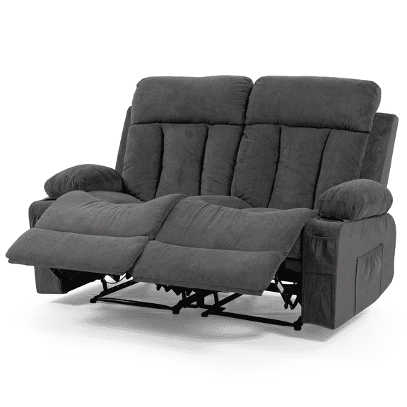 DELMANGO 2-Seater Loveseat Recliner Sofa for Elderly with Cup Holders, Manual Reclining Dual Seat Couch for Living Room, Home Theater & Small Spaces, Grey