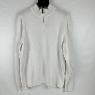 The Men's Store Cotton Birdseye Regular Fit Half Zip Mock Neck Sweater White-XL