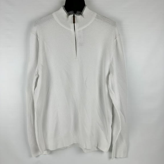 The Men's Store Cotton Birdseye Regular Fit Half Zip Mock Neck Sweater White-2XL