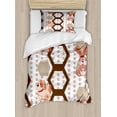 thumbnail image 1 of Animals Duvet Cover Set Twin Size, Cartoon Style Cat Dog and Rabbit with Abstract Hexagons on Paw Print Background, Decorative 2 Piece Bedding Set with 1 Pillow Sham, Multicolor, by Ambesonne, 1 of 3