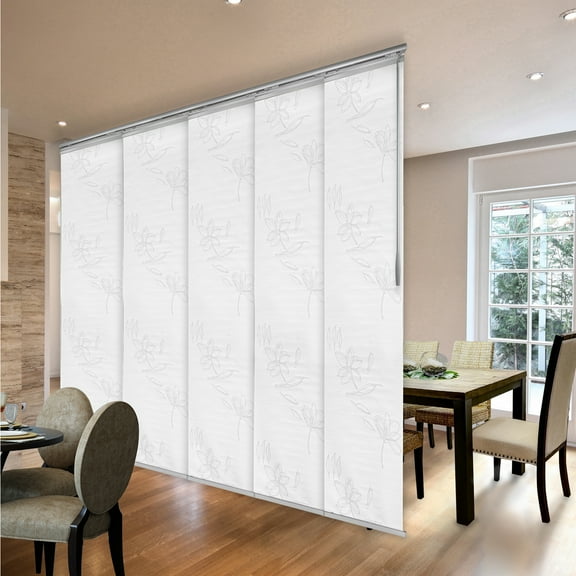Domovina 5 Panel Track Vertical Blinds, Adjustable 58-110"W x 91.4"H - Bloom