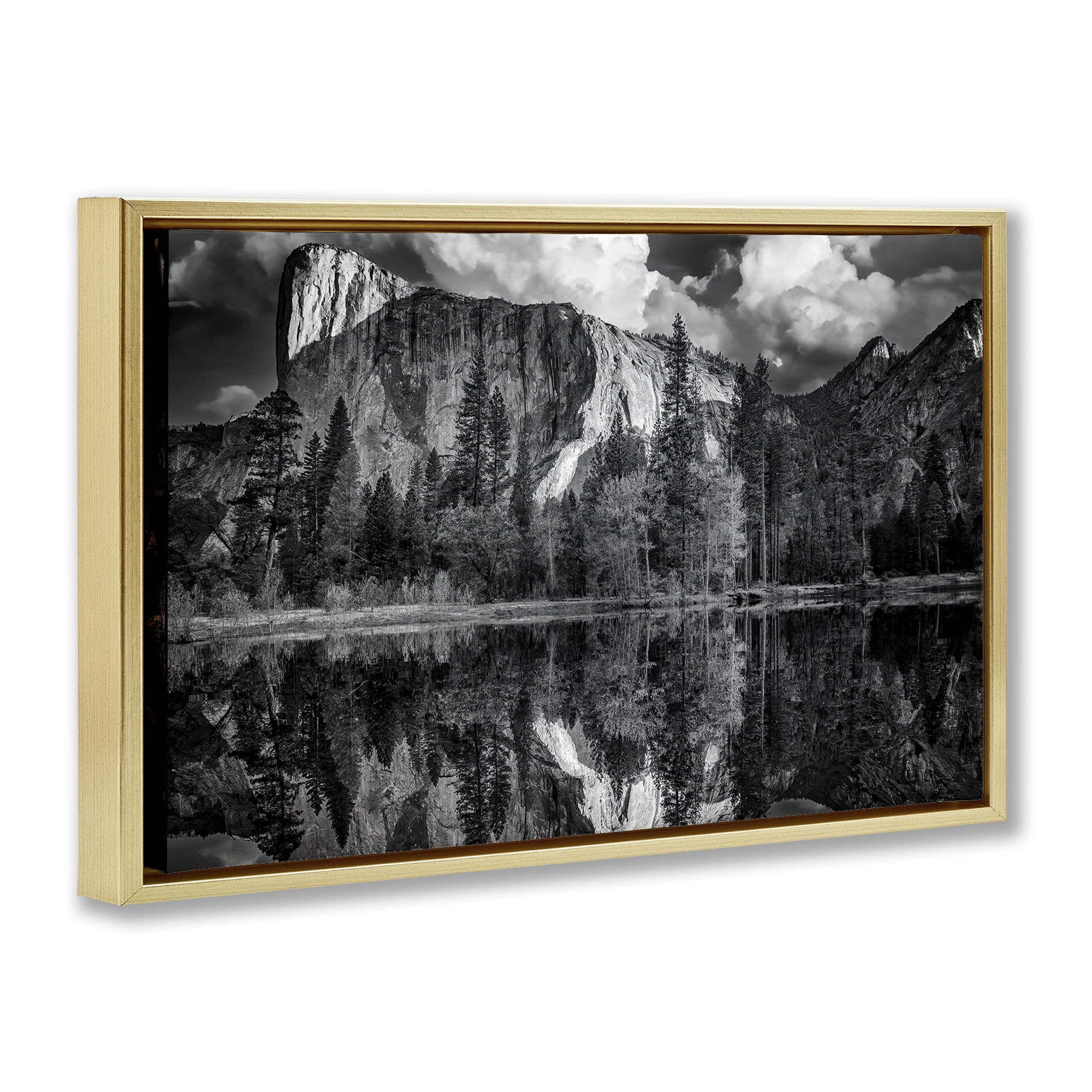 Stupell Industries Forest Trees Lake Reflection Landscape & Nature Photography Gold Floater Framed Canvas Art Print Wall Art, 31 x 21