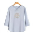 thumbnail image 2 of Viluyesy Round Neck Embroidery T-Shirt for Womens 3/4 Sleeves Shirt Tops Loose Blouse Blue Size 3XL, 2 of 4