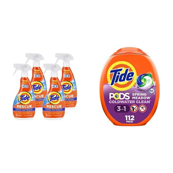 Tide Laundry Stain Remover with Oxi, Rescue Clothes, Upholstery, Carpet and More from Tough Stains 650ml (162.50 ml (Pack of 4)) & PODS Liquid Laundry Detergen