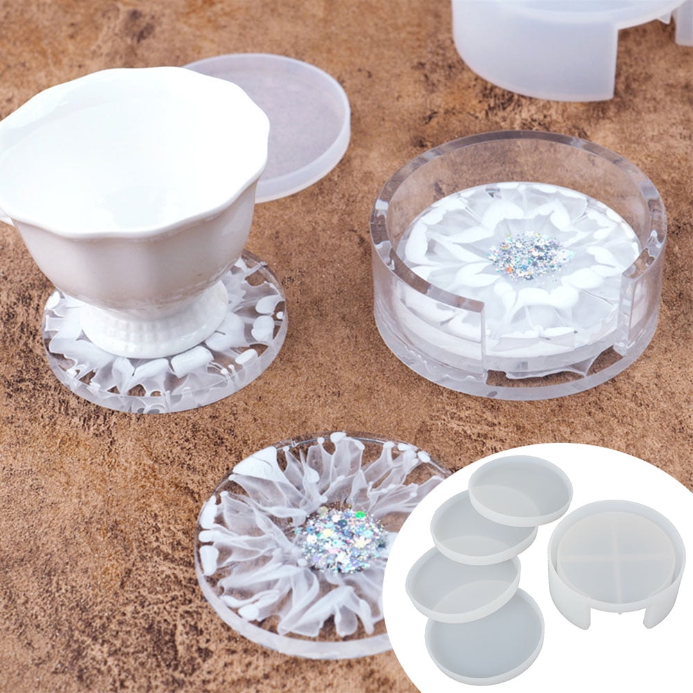 GOTYDI 5pcs Silicone Coaster Resin Molds DIY Round Cups Mats Casting Molds Kit with Storage Box Mold 88mm
