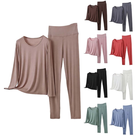 Bovxnpu Womens Pajamas Sets 2 Piece Lounge Set Cotton V-Neck Long Sleeve Pants Spring-Fall Casual Sleepwear