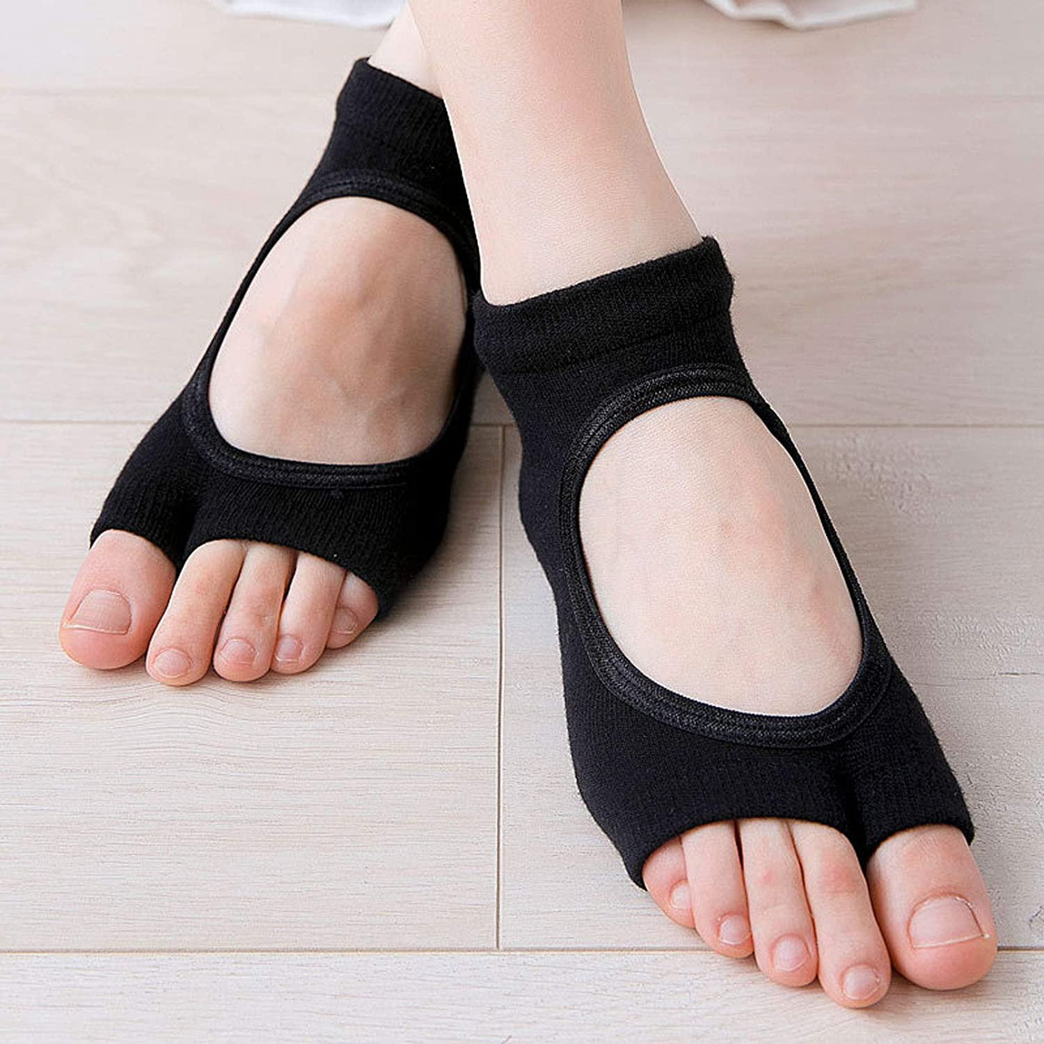 2 Pairs Open Toe Yoga Socks for Women Non Slip Grip Sock for Pilates Sports
