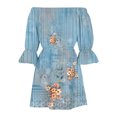 thumbnail image 3 of Women's Casual Tennis Dress Women Summer Dresses Print Beach Off Shoulder Tunic Casual Loose Fit Sleeve Dress Blue XXL, 3 of 4