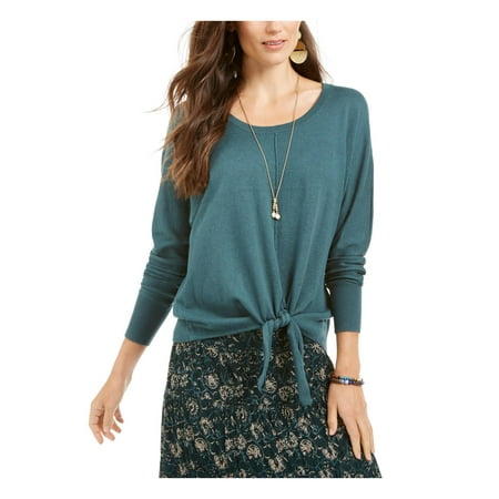 Style & Co. Womens Petites Knot-Front Heathered Sweatshirt Green PS