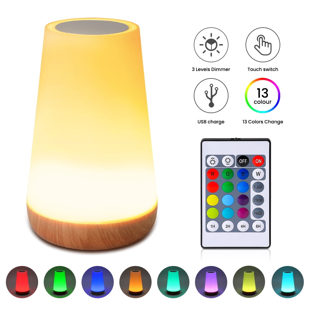Kids Childrens Bedside Reading Lamps Working White Dimmable Table Light USB Charging RGB LED Desk Lamp with Colorful Night Light Sleeping Flexible Touch Lamps for Study 3 Brightness Level