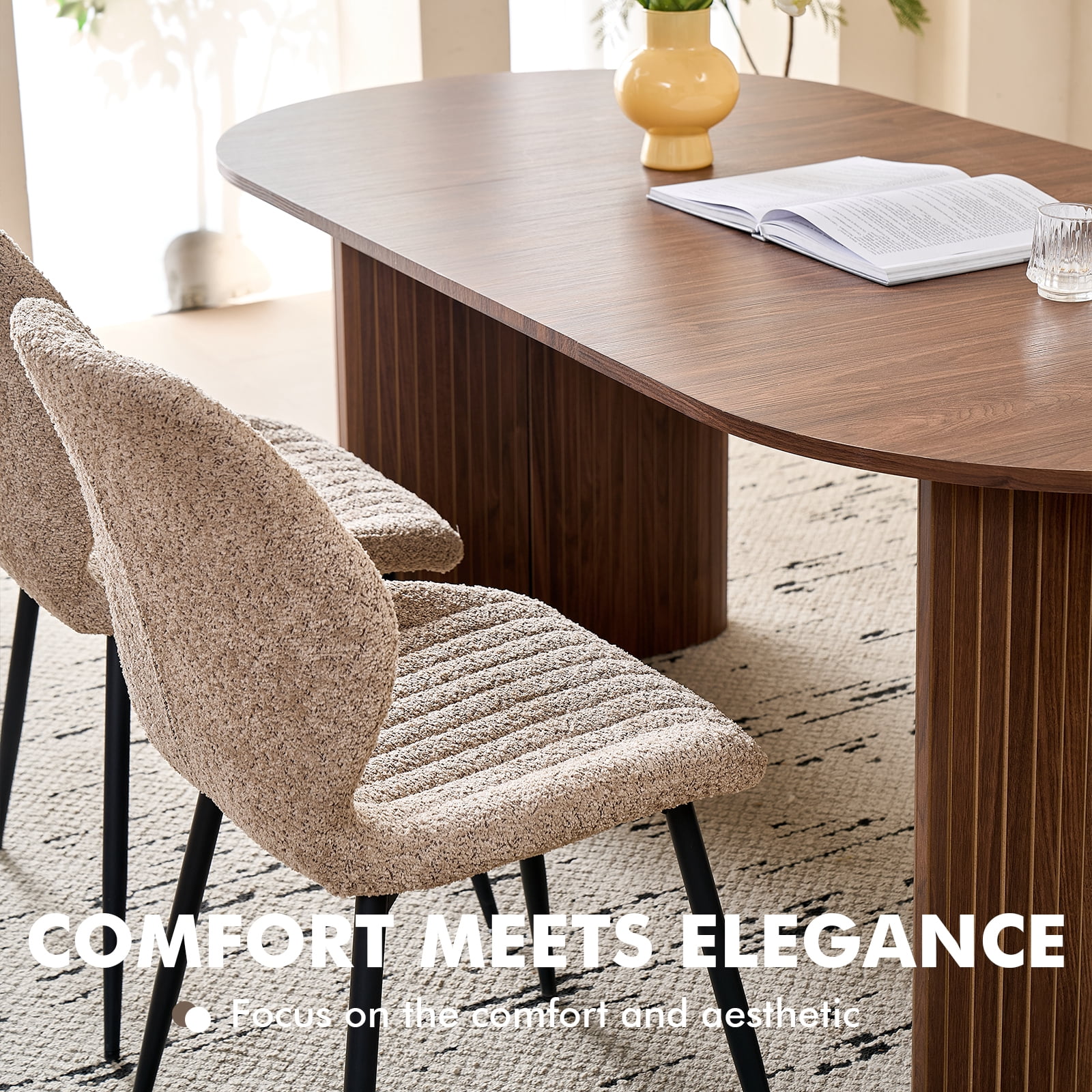 70.8" Oval Dining Table for 4-6 People, Modern Farmhouse Style | Rustic Wood Grain Finish | Sturdy Elliptical Legs | Perfect for Kitchen, Breakfast, Dinner, or Reception Room, Walnut