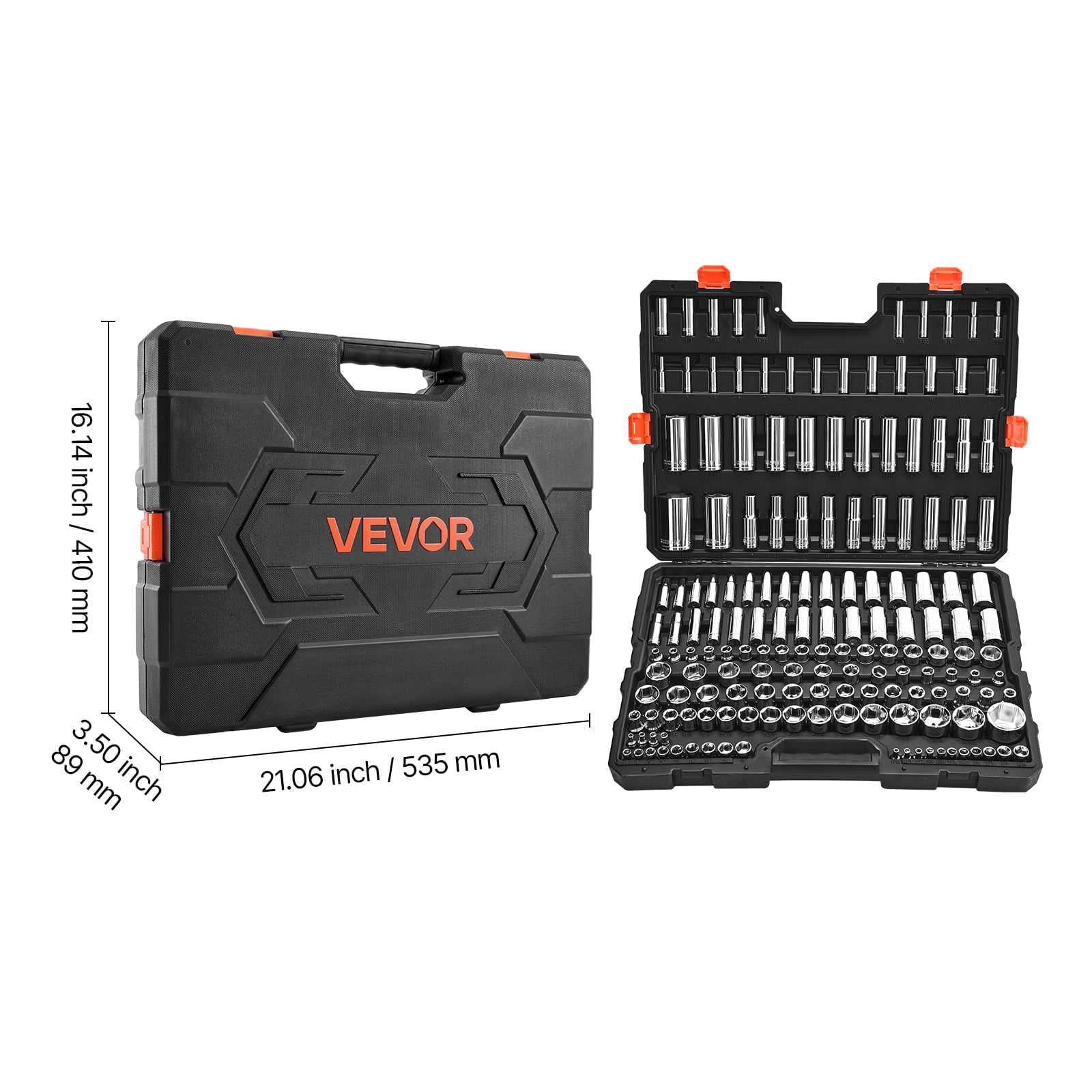 VEVOR Socket Set, 163 Pieces, 3/8 & 1/4 & 1/2 inch Drive Socket Tool Set, SAE and Metric, Deep and Standard, Mechanic Tool Kit with Storage Case, Chrome Plated CR-V Alloy Steel, for Automotive Repair