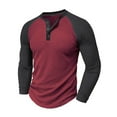 thumbnail image 2 of LNWUY Mens Fashion Henley Shirts Colorblocking Long Sleeve Casual Basic Cotton Tee Round Neck Button Down T Shirts Red XXL, 2 of 4