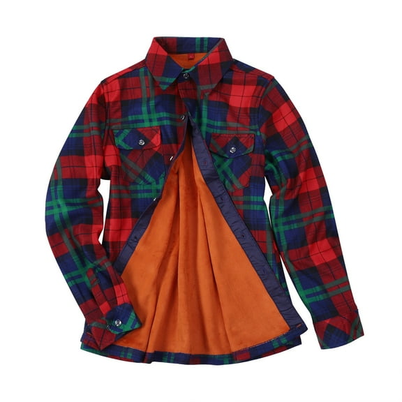 KBZDBZC Shirts For Women Women'S Plaid Fleece Lined Jacket Button Up Fuzzy Shirt Checkered Flannel Blouse Womens Tops(E,XL)