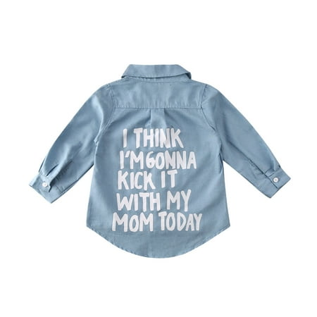 

Fanvereka Toddler Long Sleeve Shirt Baby Boy Girl Denim Letter Print Blouse