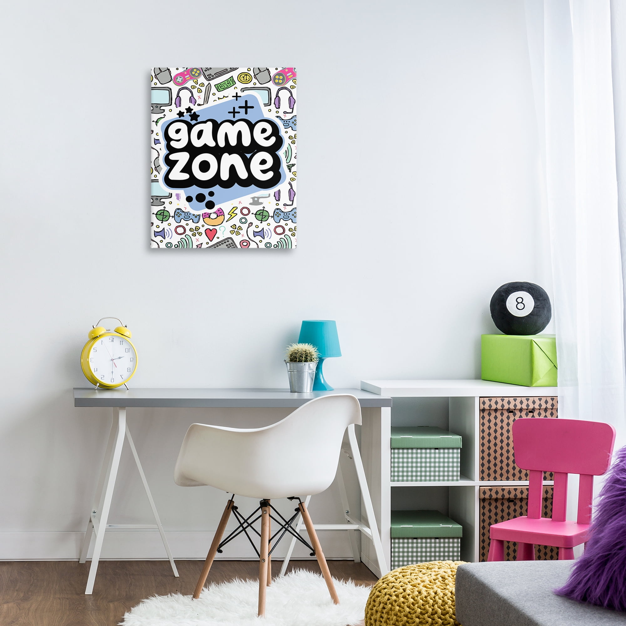 Stupell Industries Blue Game Zone Entertainment Painting Wrapped Canvas Art Print Wall Art, 24 x 30