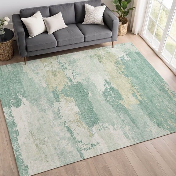 Addison Rugs Mayfield Premium Machine Washable Transitional Abstract Turquoise Rectangle Rug, 10' x 14'
