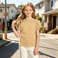 thumbnail image 5 of Teylalorva T-Shirt for Girls, Summer Trendy Puff Short Sleeve Crewneck Kids Cute Casual Tee Yellow Size 6, 5 of 7