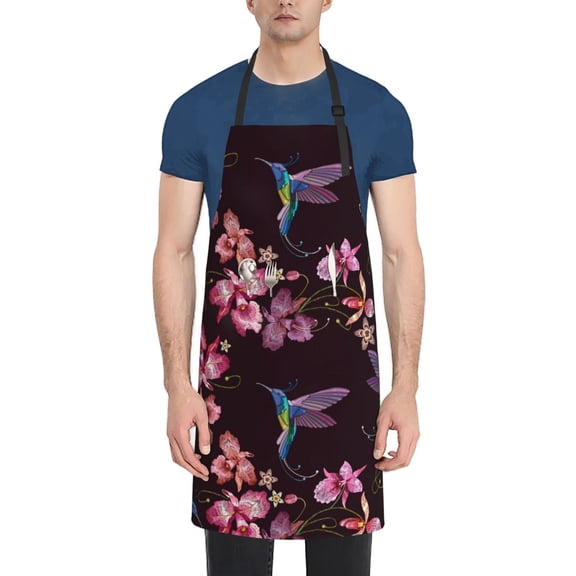 Naloa Humming Bird And Tropical Apron Kitchen Aprons with Pockets for Women Men Chef