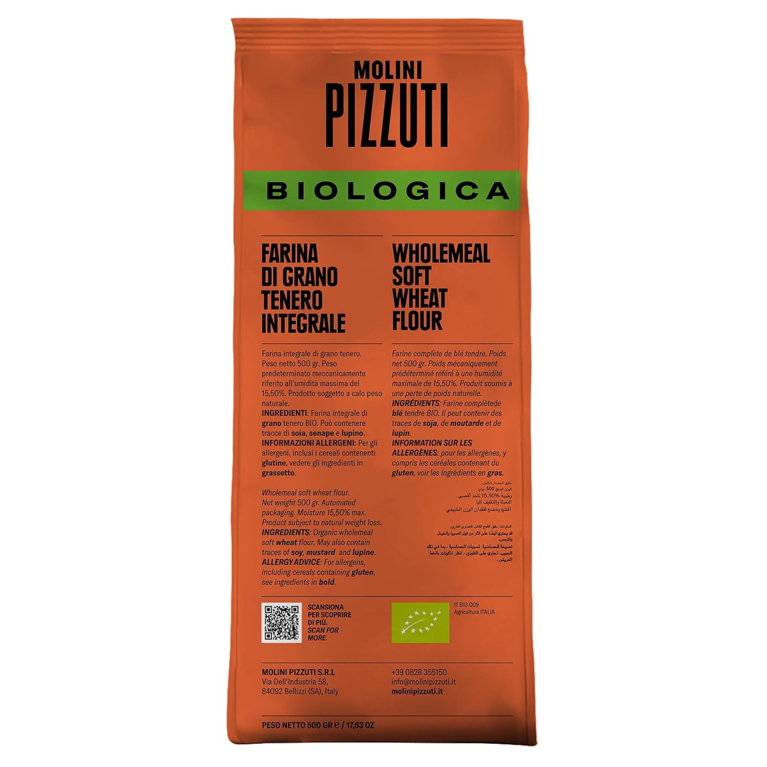 Molini Pizzuti Organic Whole Wheat Multipurpose Flour - 500GM (17oz)