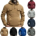 thumbnail image 2 of ZCFZJW Men's Cargo Hoodies Quarter Button up Fleece Lined Drawstring Pullover Sweatshirts Tactical Pullover Casual Gym Athletic Loose Hooded Outwear Coat with Multi-Pockets Navy L, 2 of 3