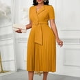 thumbnail image 3 of AURA Plus Size Summer V Neck Pleated A Line Dress High Waist Elegant Midi Party Dress XL XXXL, 3 of 10