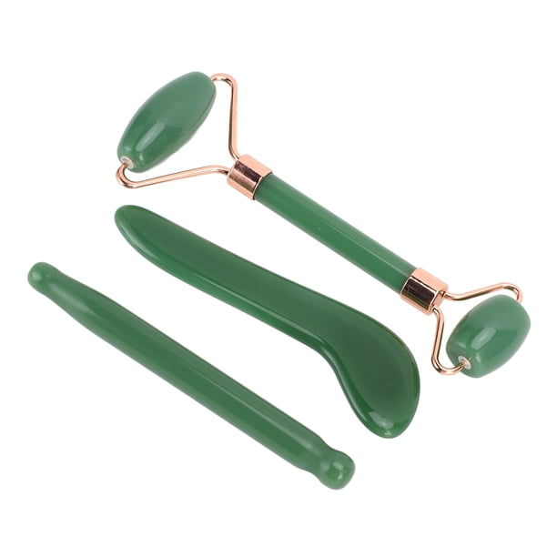 Rodillo De Piedra De Jade, 3 Piezas De Herramientas Faciales Portátiles Gua Sha Reducción De Arrugas Para Uso En Salón