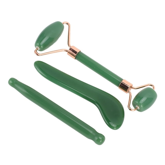 Rodillo De Piedra De Jade, 3 Piezas De Herramientas Faciales Portátiles Gua Sha Reducción De Arrugas Para Uso En Salón