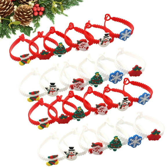 HOMEMAXS 24Pcs Lovely Christmas Silicone Bracelets Pattern Wrist Straps Funny Wristbands Toys Party Favors for Kids Children (White Red 12 Each)